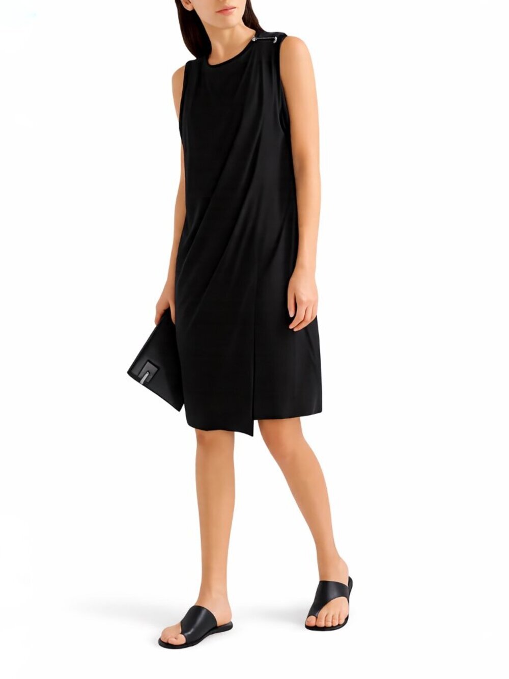 BY MALENE BIRGER Junni Black Draped Jersey Knee Length Shift Dress, Size L